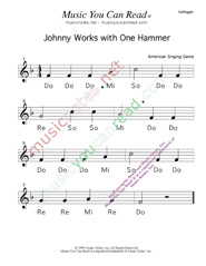 Click to Enlarge: "Johnny Works with One Hammer" Solfeggio Format