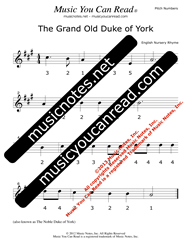 Click to Enlarge: "The Grand Old Duke of York" Pitch Number Format