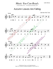 Click to Enlarge: "Autumn Leaves Are Falling" Letter Names Format