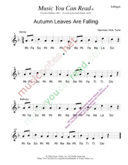 Click to Enlarge: "Autumn Leaves Are Falling" Solfeggio Format