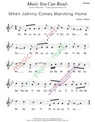 Click to Enlarge: "When Johnny Comes Marching Home," Solfeggio Format
