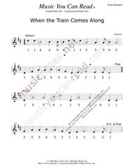 Click to Enlarge: "When the Train Comes Along," Pitch Number Format