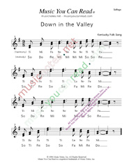 Click to Enlarge: "Down in the Valley," Solfeggio Format