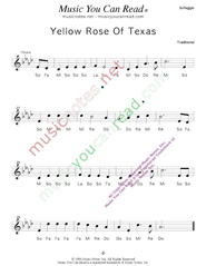 Click to Enlarge: "Yellow Rose of Texas," Solfeggio Format