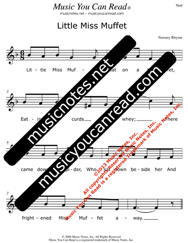 "Little Miss Muffet" Lyrics, Text Format