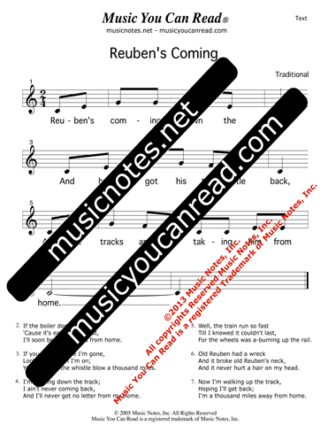 "Reuben's Coming" Lyrics, Text Format