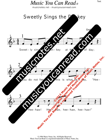 "Sweetly Sings the Donkey" Lyrics, Text Format