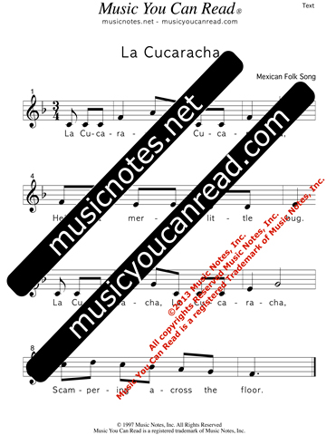 "La Cucaracha" Lyrics, Text Format
