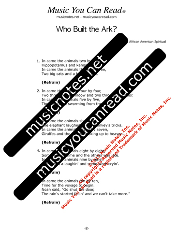 "Who Built the Ark?" Lyrics, Text Format