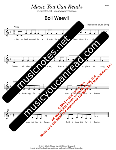 "Boll Weevil," Lyrics, Text Format