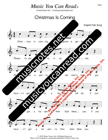 "Christmas Is Coming" Lyrics, Text Format