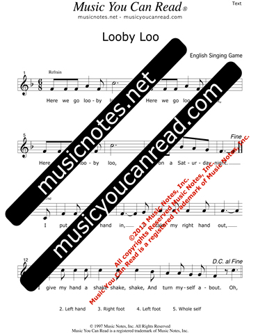 "Looby Loo" Lyrics, Text Format