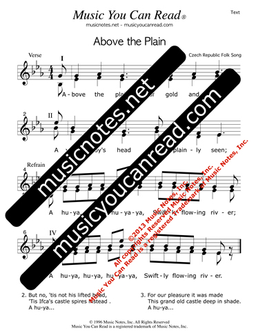 "Above the Plain," Lyrics, Text Format