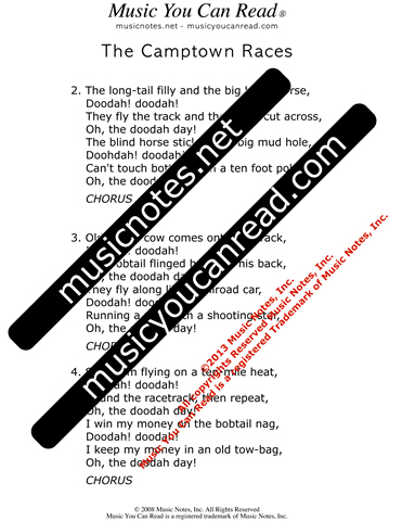 "The Camptown Races," Lyrics, Text Format