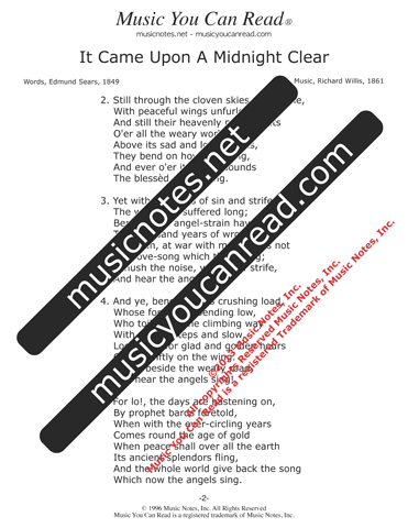 "It Came Upon A Midnight Clear" Lyrics, Text Format