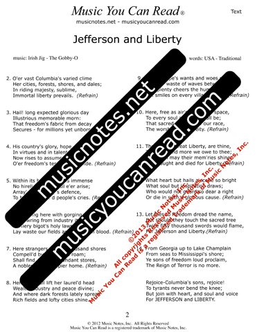 "Jefferson and Liberty" Lyrics, Text Format