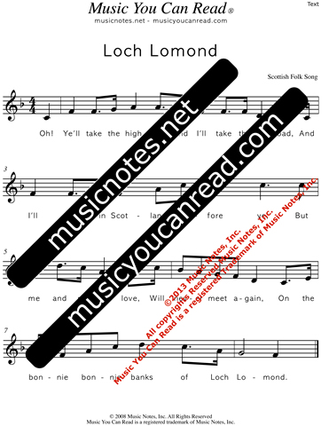 "Loch Lomond," Lyrics, Text Format