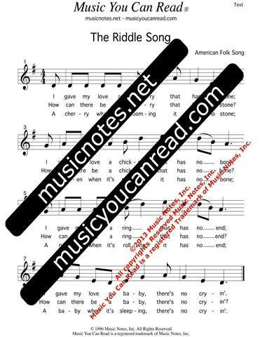 "The Riddle Song," Lyrics, Text Format