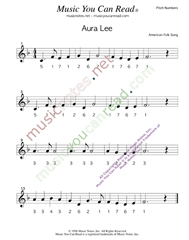 Click to Enlarge: "Aura Lee," Pitch Number Format