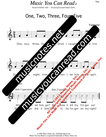 One Two Three Four Five Traditional Lyrics Music Notes Inc Music You Can Read Kodaly Orff Solfeggio Solfege Elementary Music Literacy Curriculum Kindergarten Songs